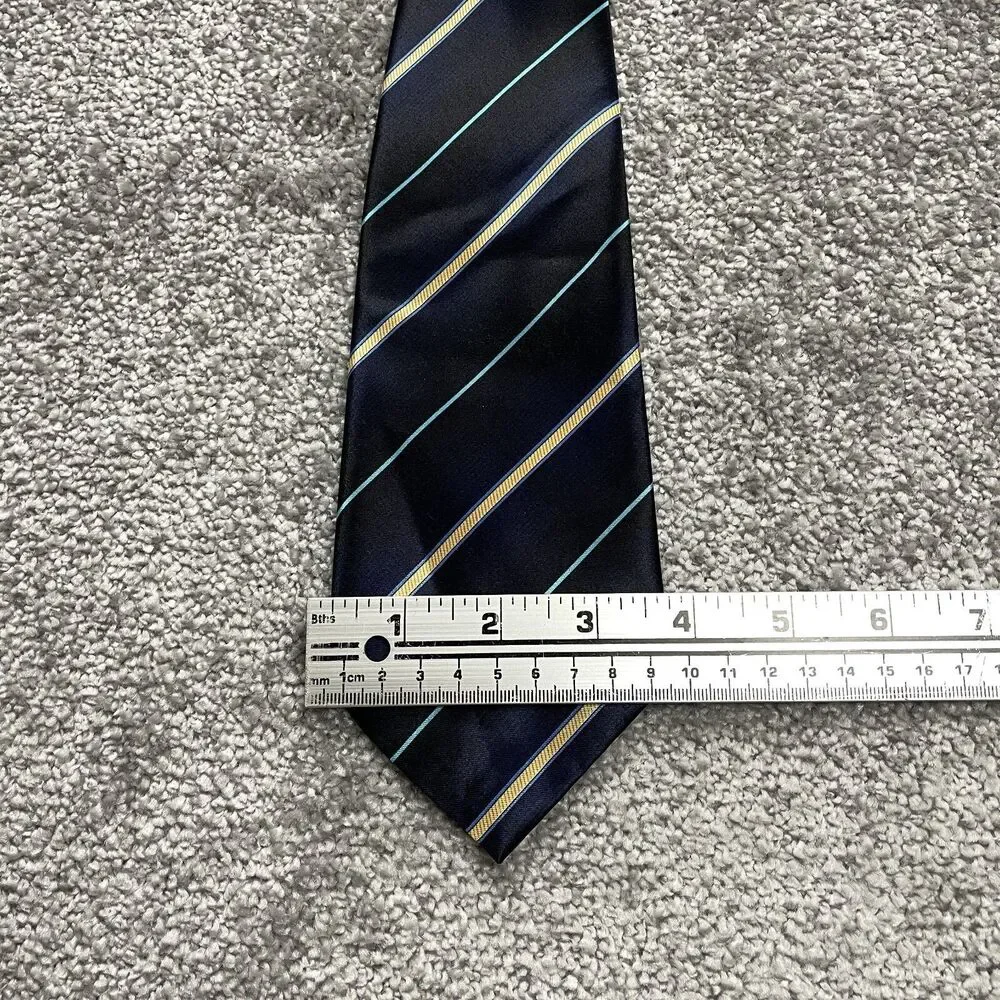 Unbranded Boys Zip Up Neck Tie Blue Shiny Yellow Angled Stripe Youth Formal